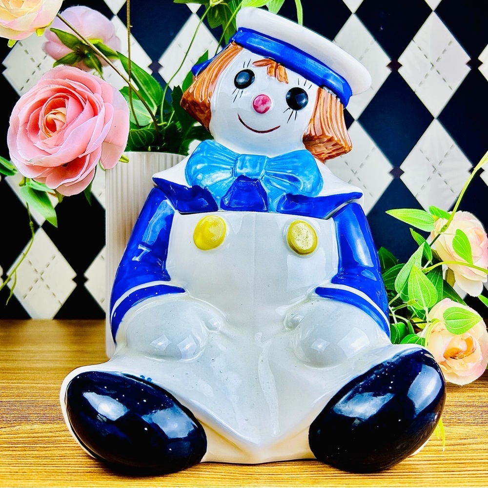 Vintage Metlox Poppytrail Raggedy Andy Cookie Jar California Pottery Sailor Doll